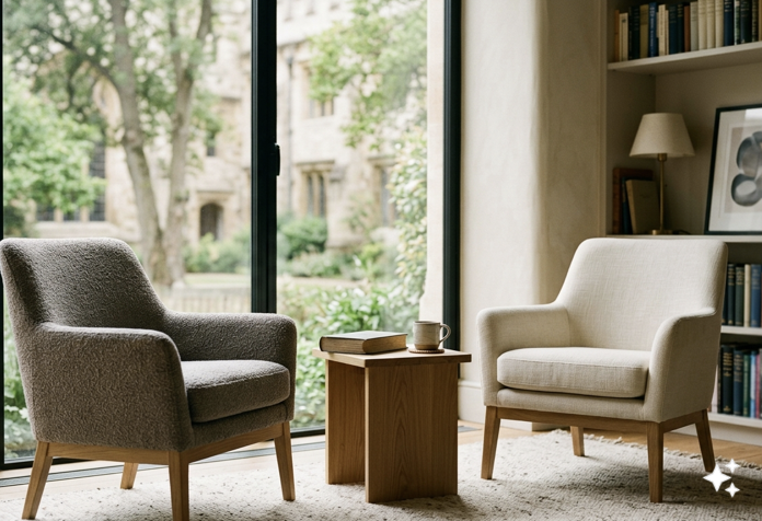 Reading nook with two armchairs